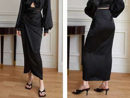 Two-piece suit set a classic high-waisted, pleated skirt and long-sleeved suit set- Fruta