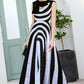 Limited black and white stripe geometric visual effects black and white mosaic color block midi maxi wedding  vacation dress - Musa