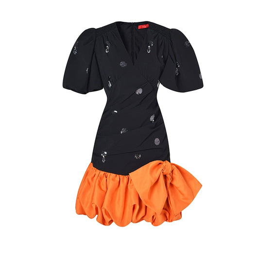 FAME V-neck beaded embroidered vintage retro dress - Anuo