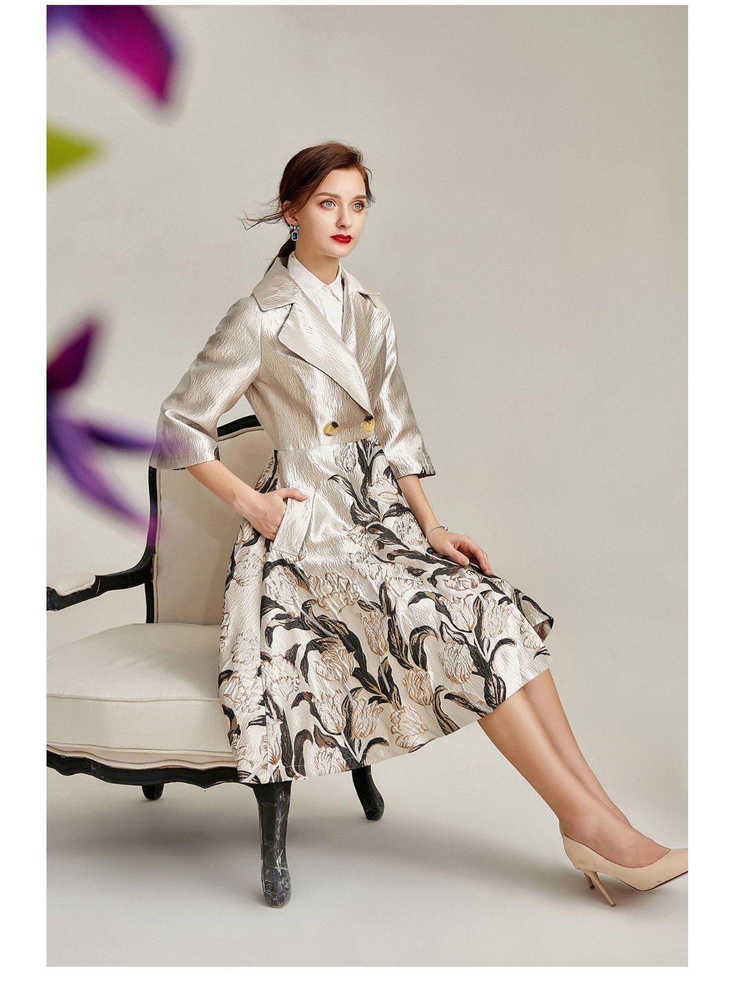 Limited Edition  Luxury high end stepford wife 1950 jacquard  windbreaker mother of the bride coat jacket dress - Hathor