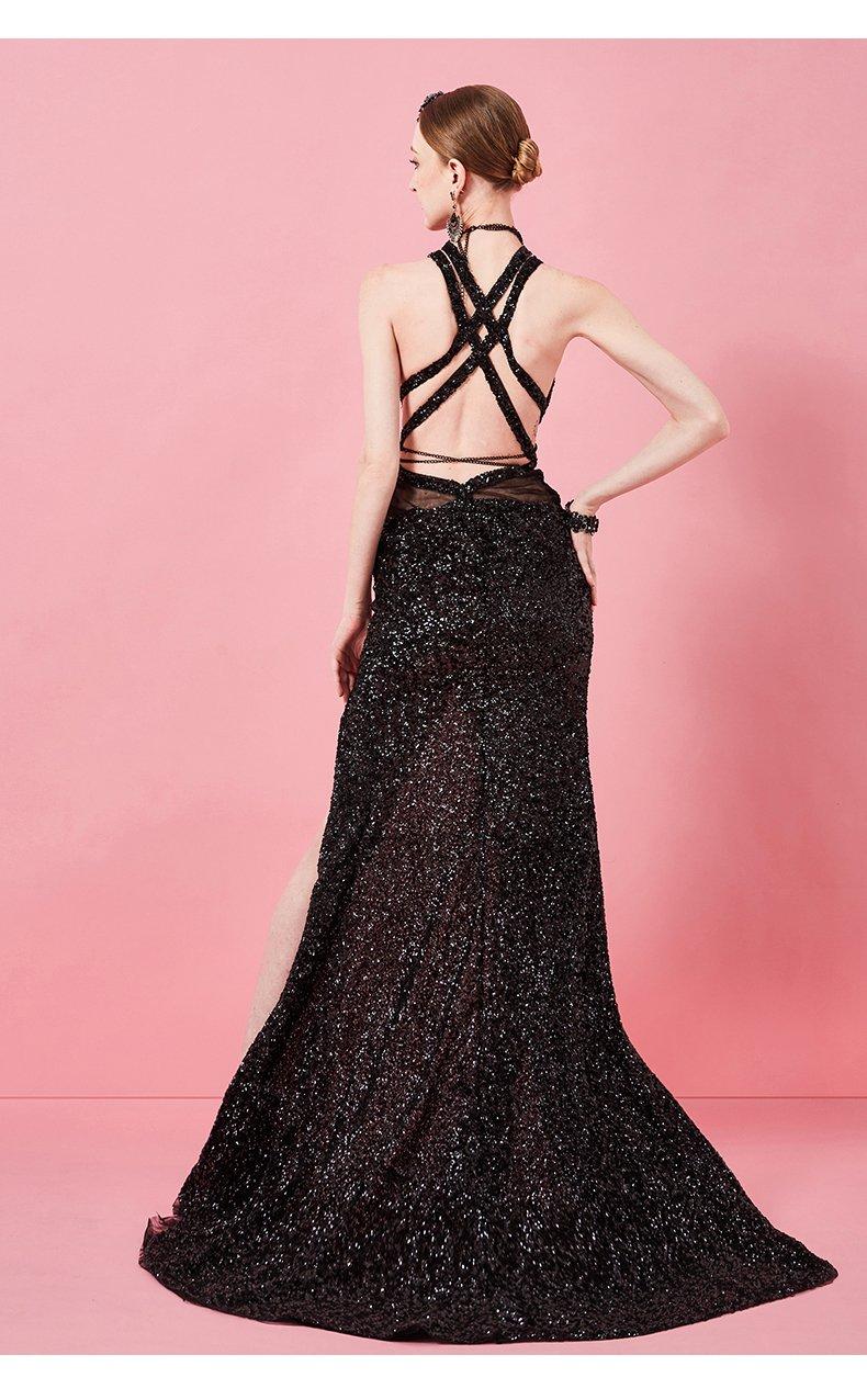 Black Sequins sexy split open back slim long elegant bridesmaid dress- Leila M / Silver Black Sequins sexy split open back slim long elegant bridesmaid dress- Leila M / Silver