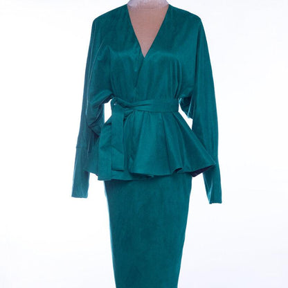 Vintage 50's retro pin up 2 piece green two piece suit set- Media