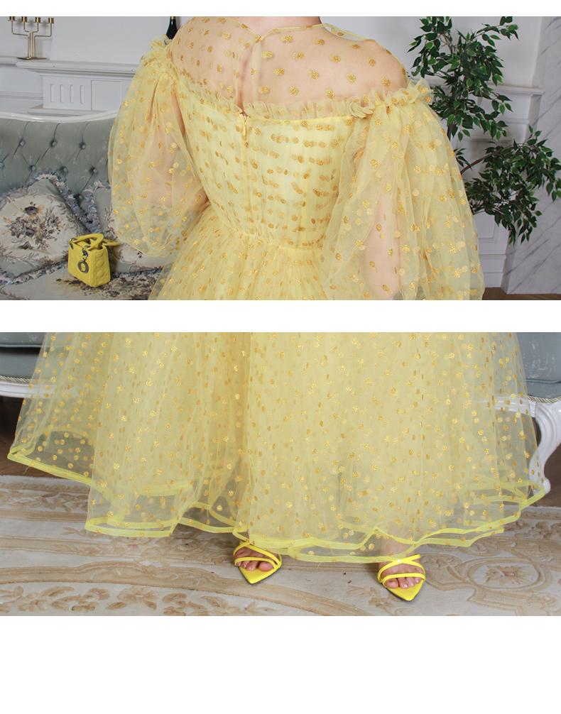 1950's vintage inspired retro polks dot lace mesh tulle yellow swing 1950 retro midi tea lenght ball down dress - Coco
