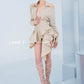 Beige Autumn new long-sleeved ruffled waist up and down suits- Delia