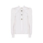 Fall Autumn vintage balloon sleeves cotton embellished white shirt - Sainew