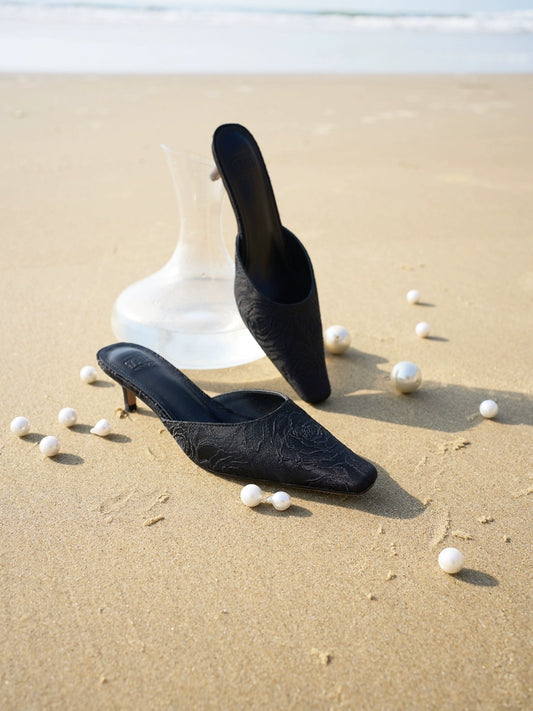 B-FEI original design French half-drag kitten and mules - Rose Story