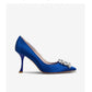 Early 2023 spring Stiletto Heel Dark Blue Silk Square Buckle Single Shoes - Jimmy