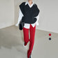 Red slit high-quality straight leg high-waist trouser pants - Saki
