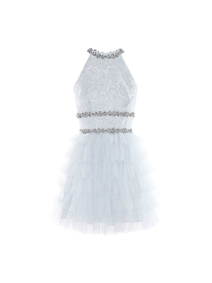 Wardrobes by Chen Luxury Couture Sleeveless halter layered party Dress- Nuni