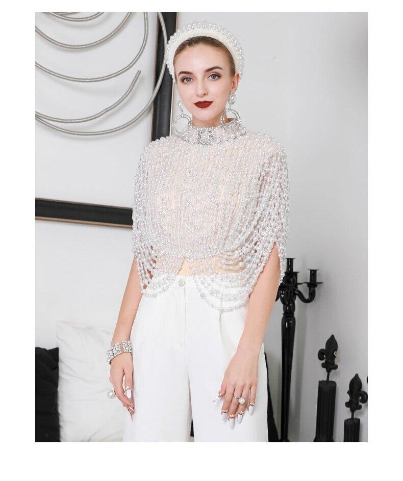 Luxury limited edition heavy hand beaded custom full body pearl exquisite self design cocktail party wedding top