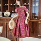 Short sleeve autumn retro jacquard mid-length dress-Ole