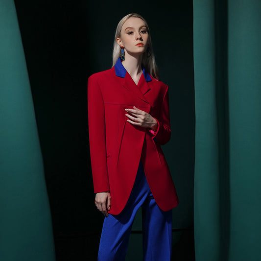 Red and Blue Suit 2023 New Color Contrast two piece suit set -Yangqi