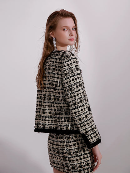 Wardrobes by Chen High End plaid twee Diamond Button Jacket mini dress- Kaya