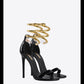 Black Open-toe high-heel metal snake buckle stiletto sandals - Kao white