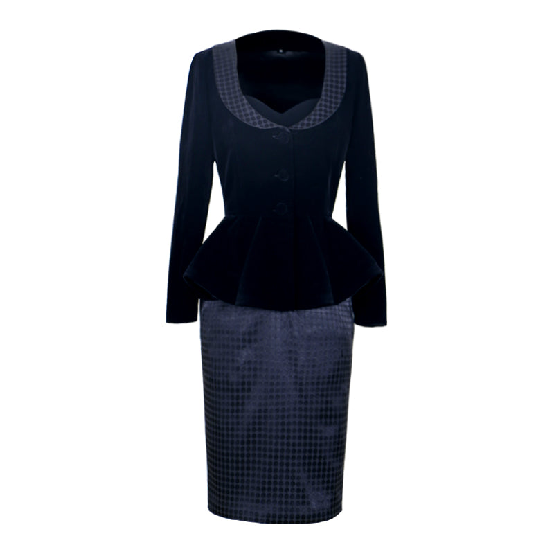 Le Palais vintage autumn winter retro elegant velvet jacquard dress + jacket suit set- Fany