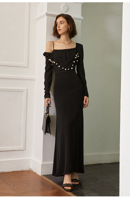 Retro long-sleeved sling dress- Mola