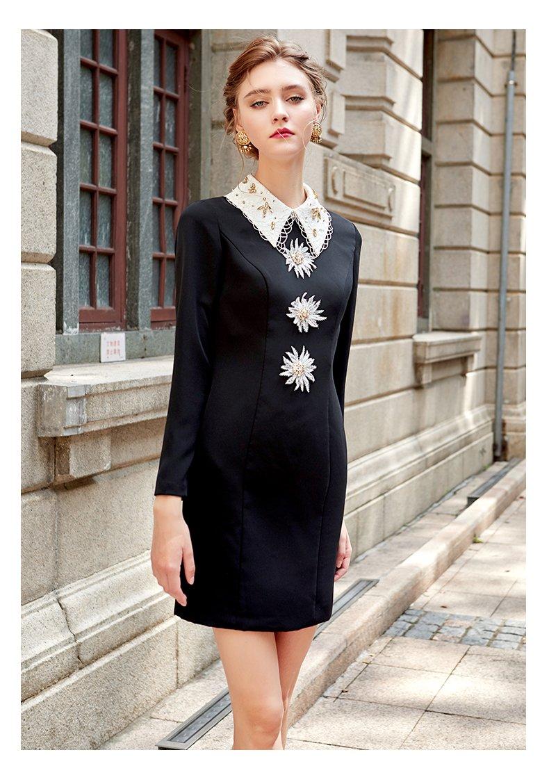 Siduo Autumn fall  short black and white contrast dress - Soro