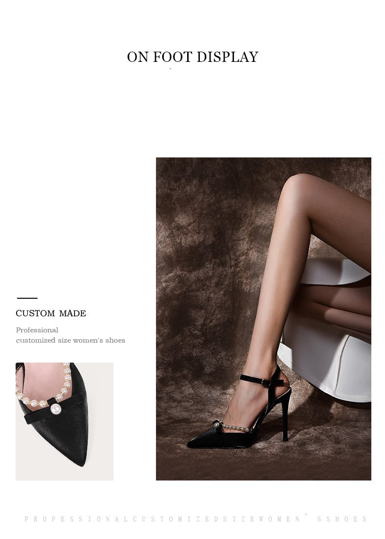Lily style white high-heeled pearl sandals ladies low heels- Estela