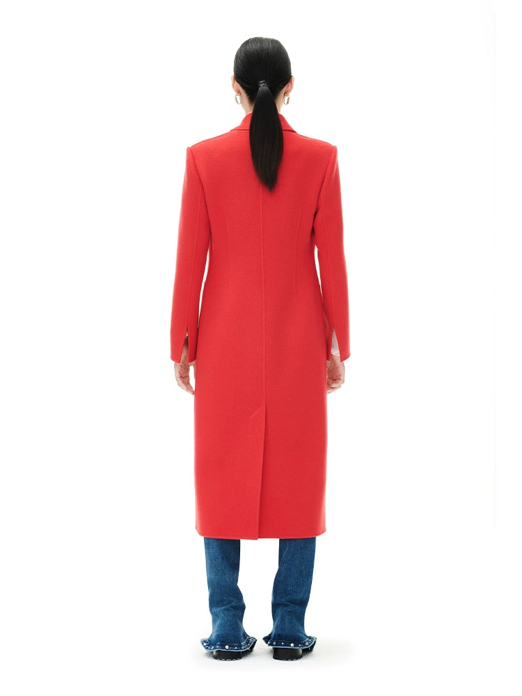 YES BY YESIR luxury autumn winter red slim flower wool coat - Behi