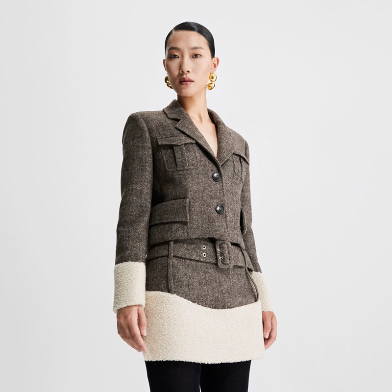 LEDIM W Tweed patchwork cropped jacket blazer - Hlom