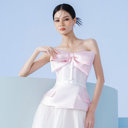 Early Spring 2023 new tube top bow top + skirt suit set- Amanha