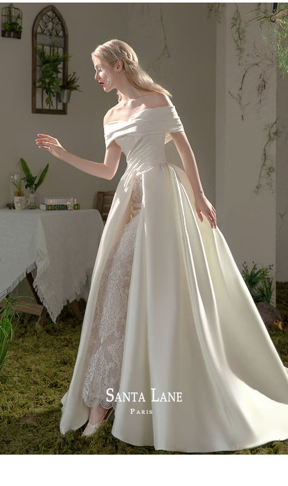 Early Spring 2023 Simple and soft French satin one-shoulder wedding dress- Raquel