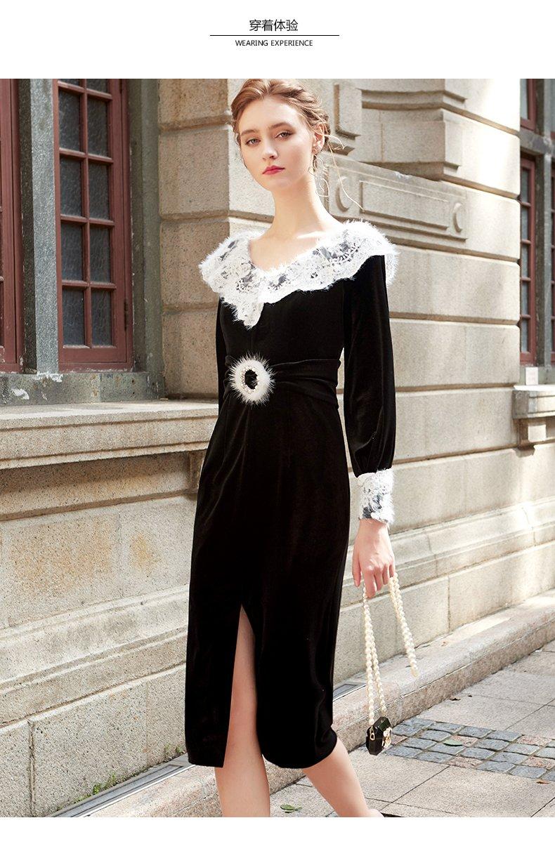 Siduo fall winter high-end black and white dress - Kalio