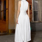 Luxurious blend of silk a hanging neckline, and sleeveless  V-neck dress- Besame