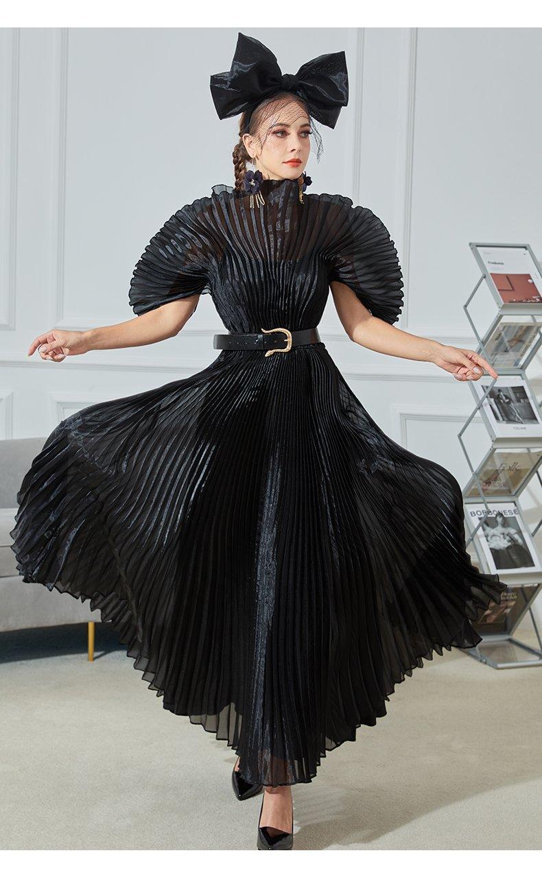 Long pleaded big puffy sleeve elegant inspired couture Black dress- Isa L Long pleaded big puffy sleeve elegant inspired couture Black dress- Isa L