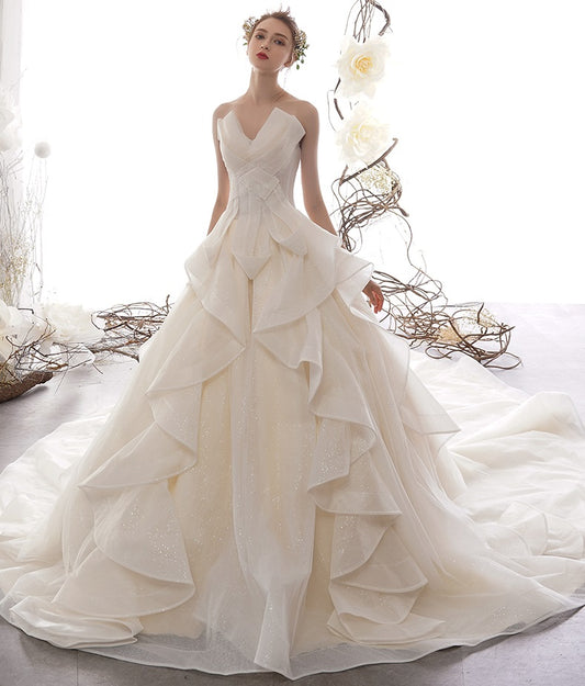 Early Spring 2023 tube top main wedding dress new bride super fairy trailing dress - Zhuohua