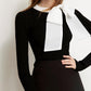 winter Autumn black long-sleeved white bow knitted sweater - Dubi