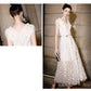 White polka dot mesh fabric midi dress- Coline