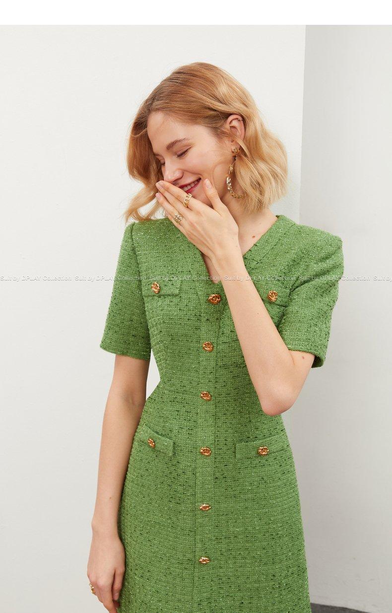 Green V-Neck short sleeve Tweed cocktail dress- Sara S Green V-Neck short sleeve Tweed cocktail dress- Sara S
