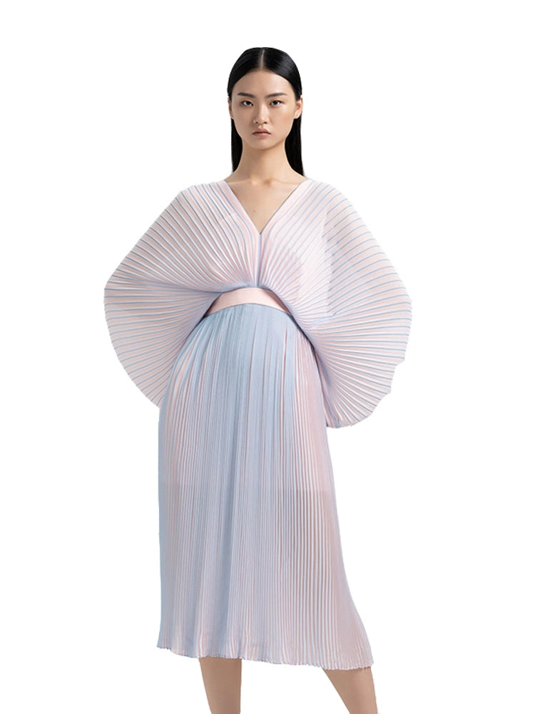 YES BY YESIR pressed pleated long pastel ombre flowy dress- Ye Qian.