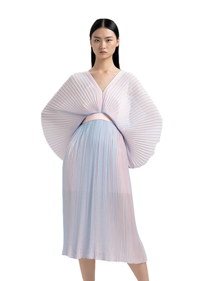 YES BY YESIR pressed pleated long pastel ombre flowy dress- Ye Qian.