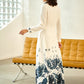 High-end fall short sleeve v-neck print retro dress- Adi