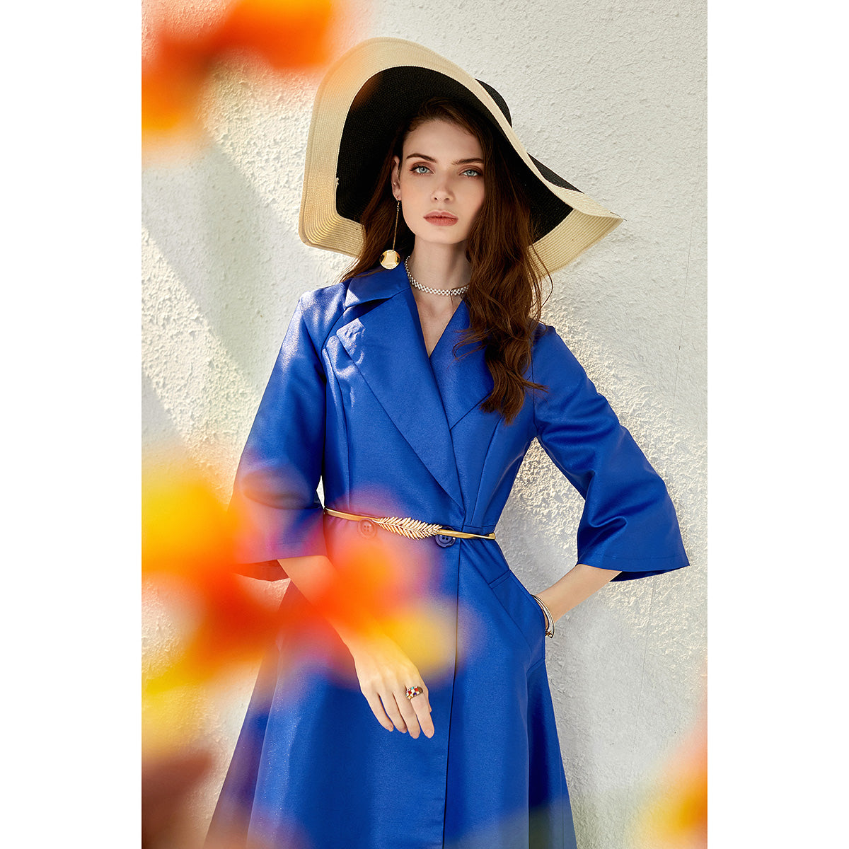Autumn winter satin swing Hepburn trench coat dress- Oi
