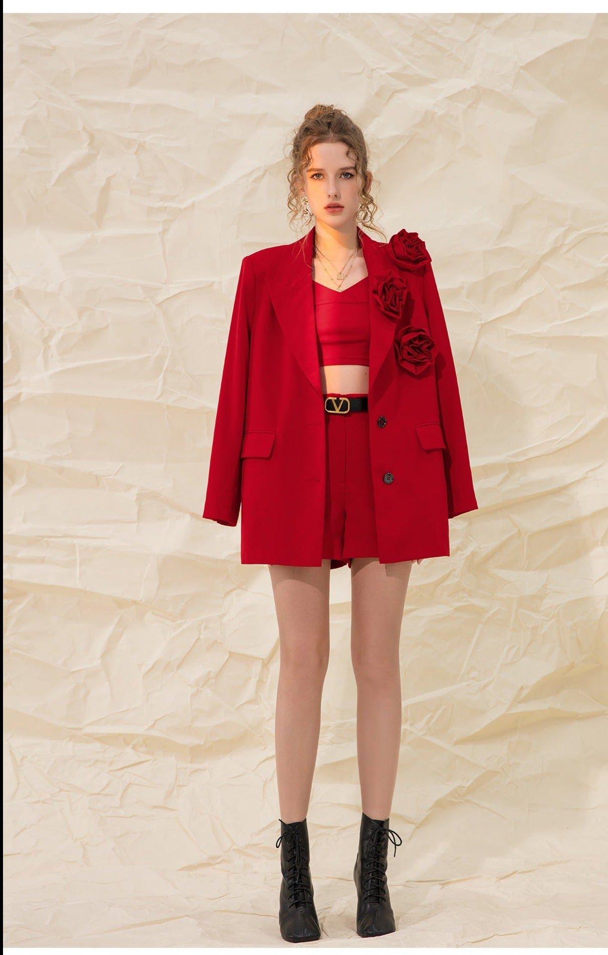 Girl Shorts Blazer Suit Designer Luxury Red Three-piece Jacket