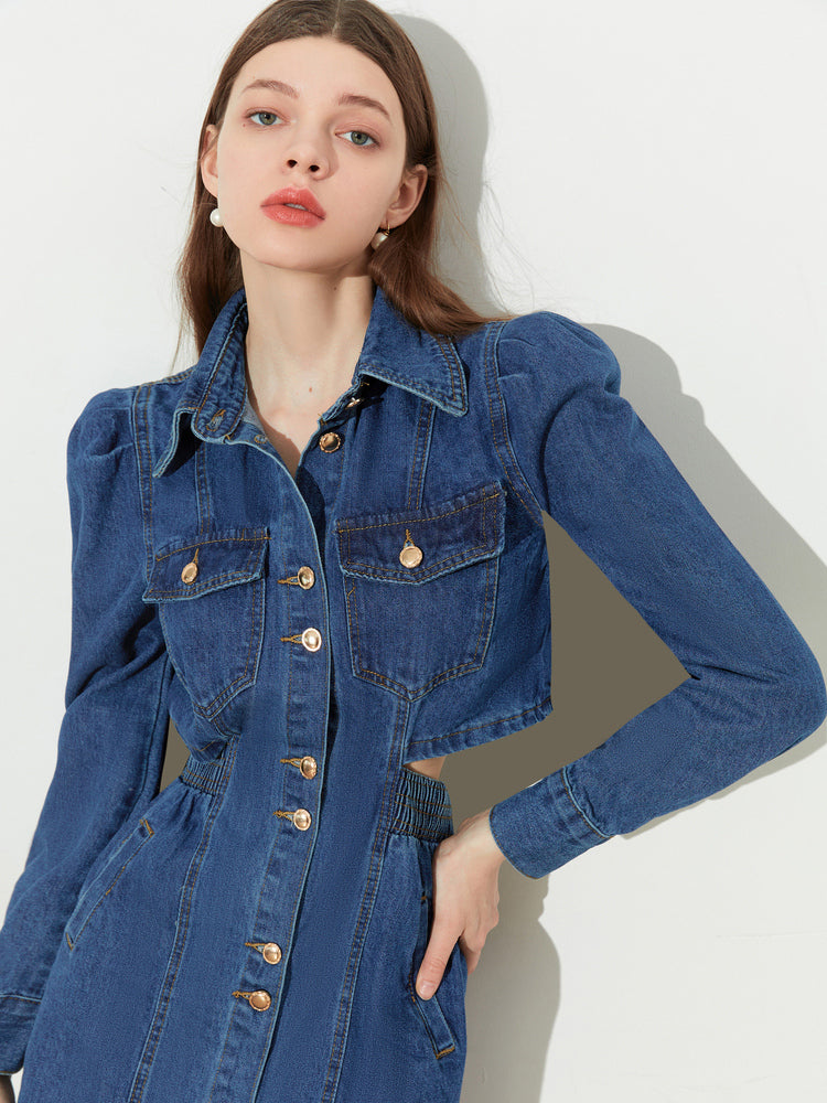 DPLAY fall Autumn Classic Deep Denim Blue Long Sleeve Dress - Imil GOOD GIRL REBEL DPLAY fall Autumn Classic Deep Denim Blue Long Sleeve Dress - Imil GOOD GIRL REBEL