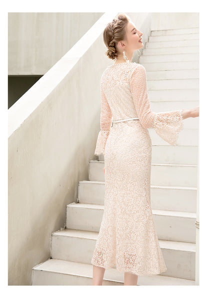 Spring and autumn long-sleeve high-end lace short wedding dress - Nadin