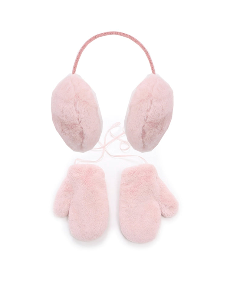 Le Palais Vintage Luxury Pink Fur Gloves + Fur Ear Muff- YASMINE.