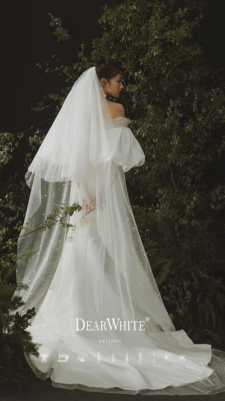 Early Spring 2023 Style Extra Long Headgear Wedding Dress- Cloud Cherry Early Spring 2023 Style Extra Long Headgear Wedding Dress- Cloud Cherry