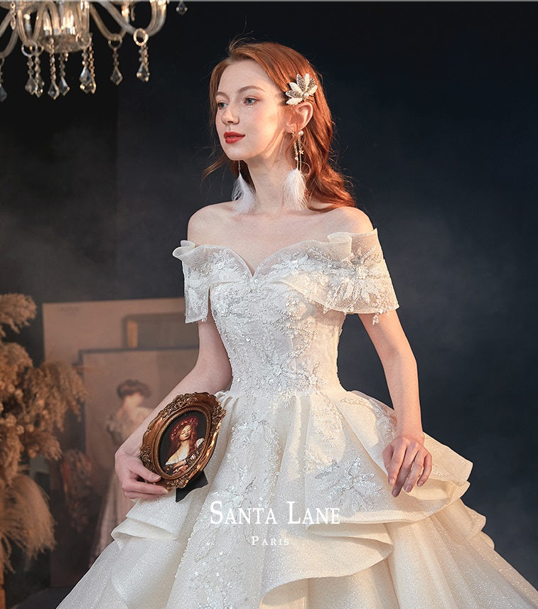 Ealy Spring 2023 One-shoulder fantasy retro starry sky trailing wedding dress- Stayr