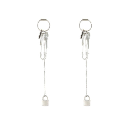 Le Palais Vintage Elegant Sliver Key and Padlock Long Earrings-Jill.