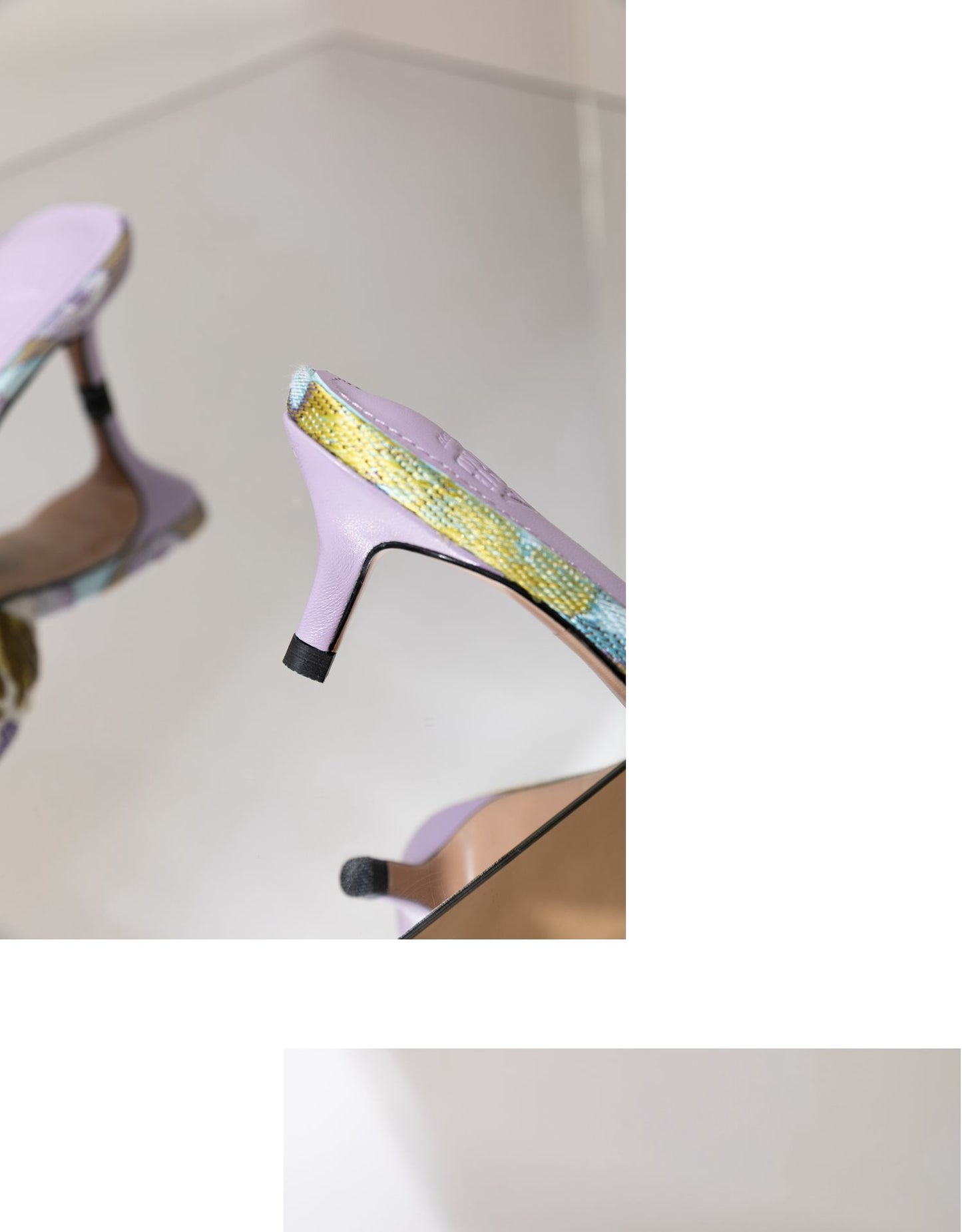 FEIFEI Original Niche Design Lavender Purple Flower Sheepskin Kitten Heel Sandals Slippers Muller Shoes- Vali