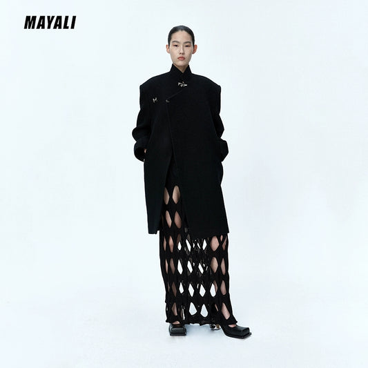 MAYALI Fall/Winter Aircraft Buckle Wide-shoulder Jacket - chilla