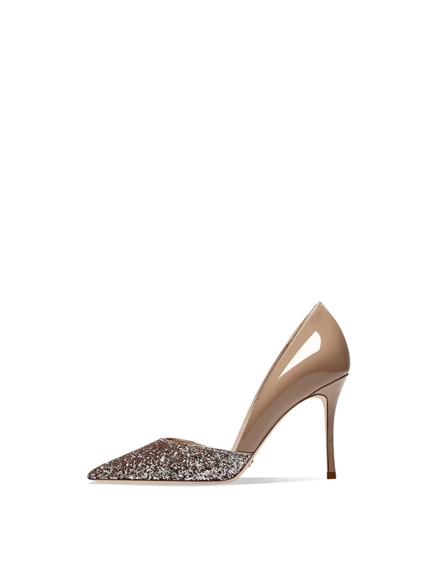 pointed toe and shallow mouth crafted with a nude and sparkling crystals for a chic shoe- Cleo