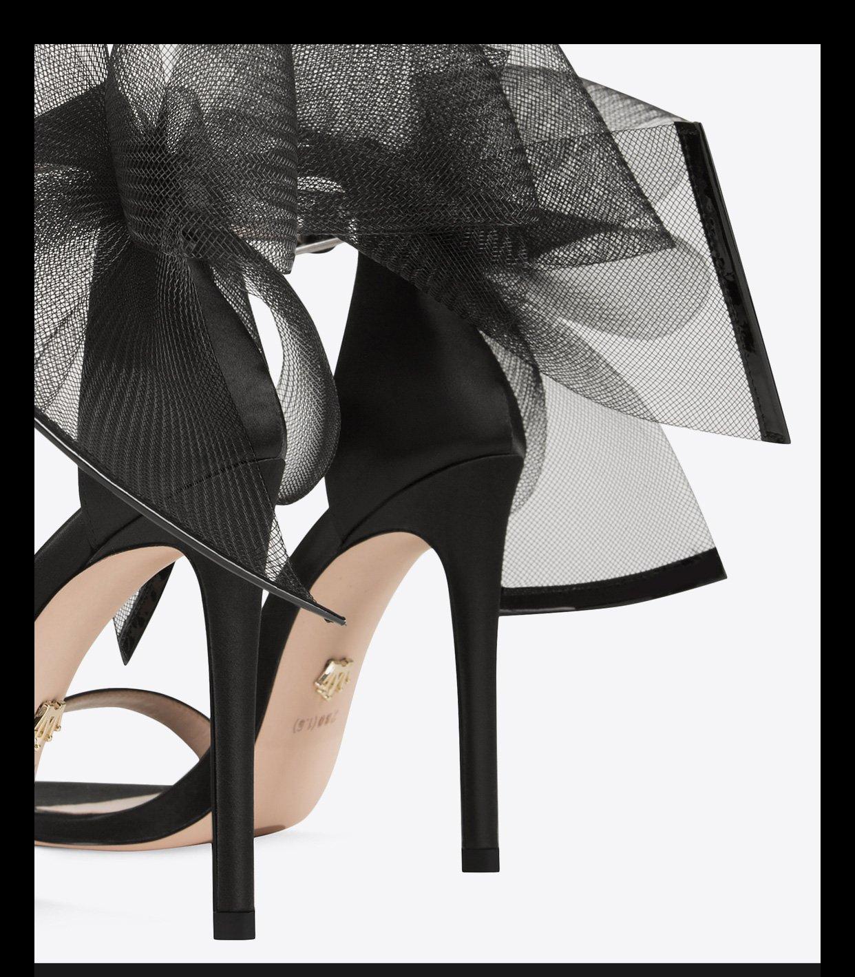 Black mesh Large bow stiletto sexy wedding high heel sandals - Camia