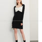 DPLAY2022 autumn new elegant black and white contrast color court collar three-dimensional knot slim knitted dress - Mara