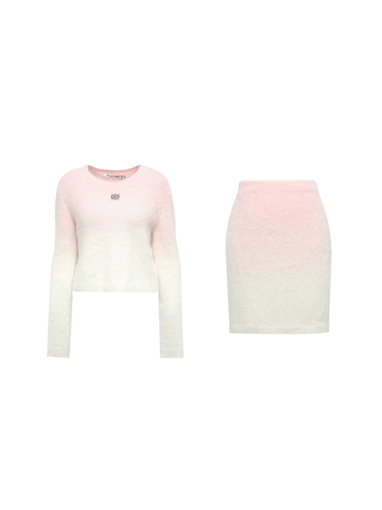 YES BY YESIR Barbie pink ombre Dream alpaca knit skirt top- Liowwa
